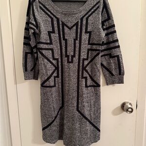 Express Gray and Black Geometric Long Sleeve Dress